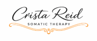 Logo for Crista Reid Somatic Therapy in black text with orange stylized lines